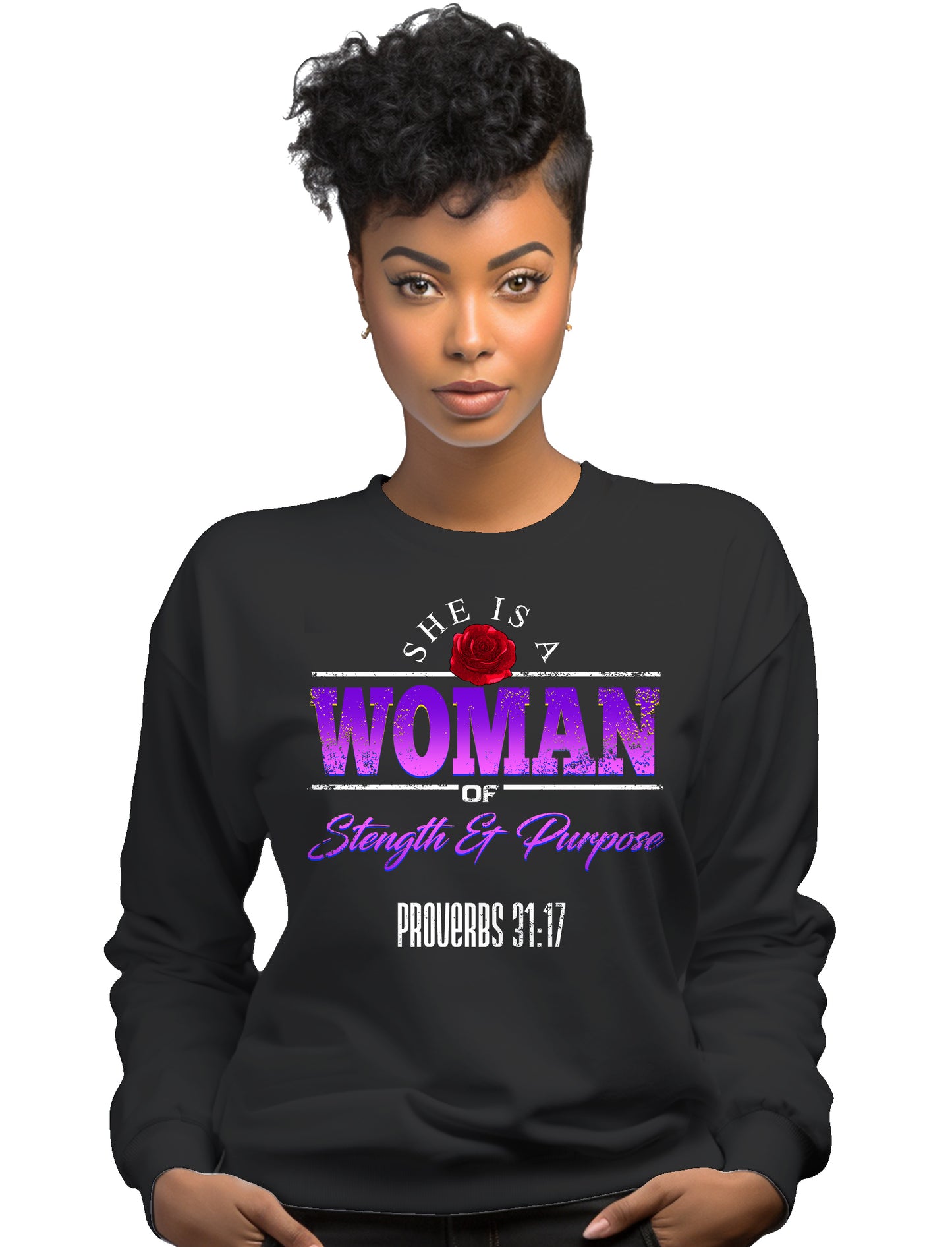 'WOMAN' PROVERBS 31:17 - Women’s premium Unisex sweatshirt