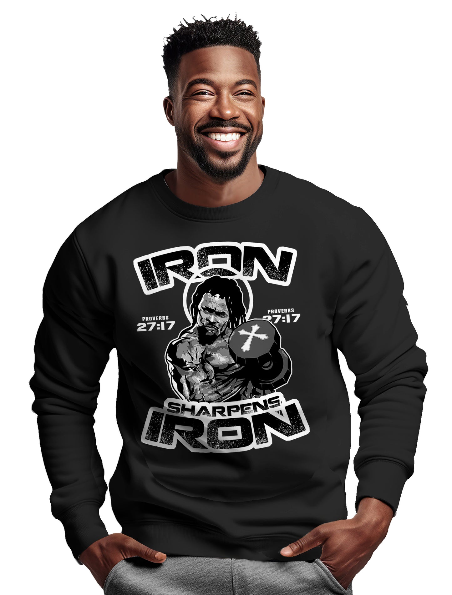 IRON SHARPENS IRON Proverbs 27:17- Men's premium sweatshirt