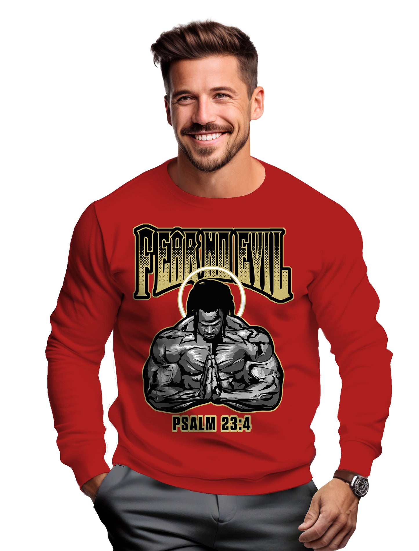 FEAR NO EVIL Psalm 23:4- Men's premium sweatshirt