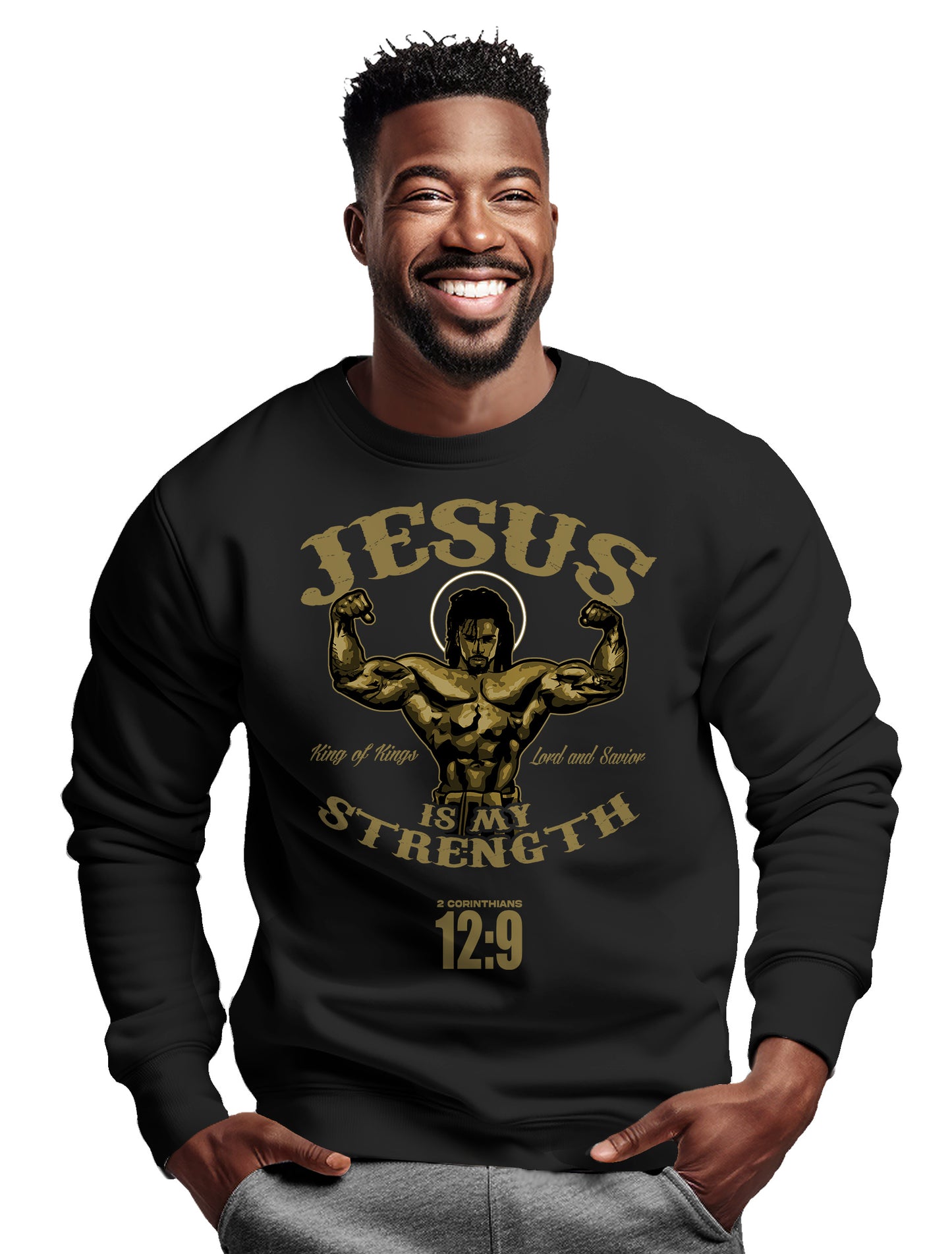 JESUS IS MY STRENGTH 2 Corinthians 12:9- Men's premium sweatshirt