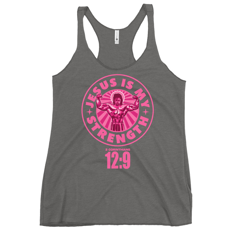 Jesus Is My Stregnth 2 Corinthians 12:9 - Women's Racerback Tank Top