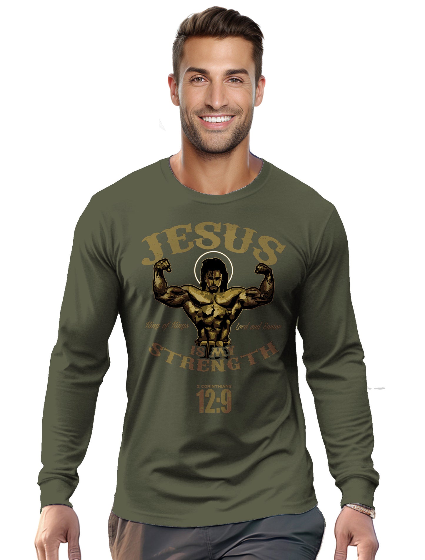 JESUS STRENGTH    2 Corinthians 12:9- Men’s Long Sleeve Shirt
