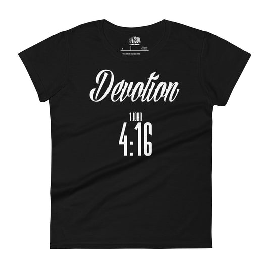 Devotion   1 John 4:16- Women's short sleeve fitted tee